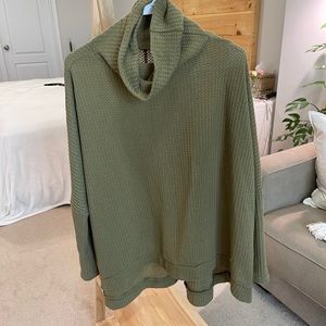 Green Cowl Neck Waffle Knit Sweater, size XL